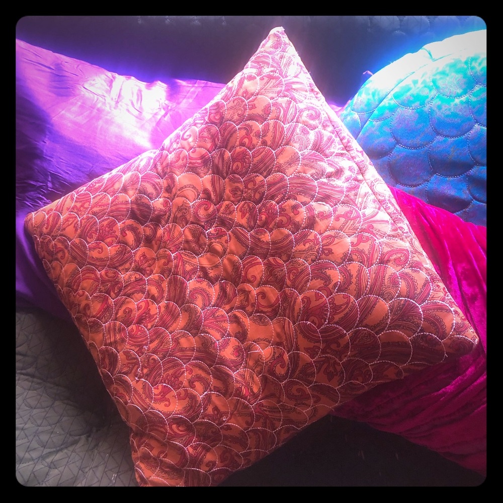 Orange/copper/red silk boho pillow